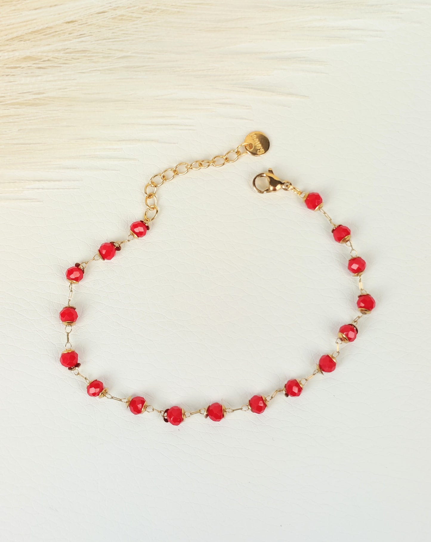 Bracciale acciaio cristalli rossi 4 mm