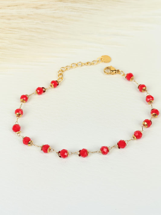 Bracciale acciaio cristalli rossi 4 mm