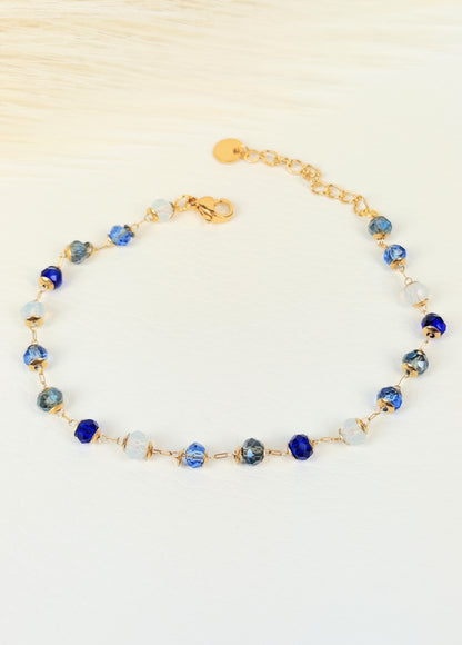 Bracciale acciaio cristalli blu azzurro 4 mm