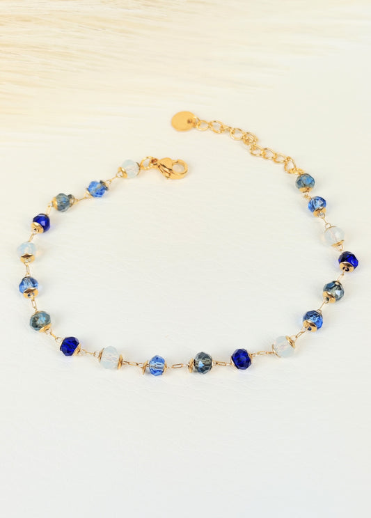 Bracciale acciaio cristalli blu azzurro 4 mm