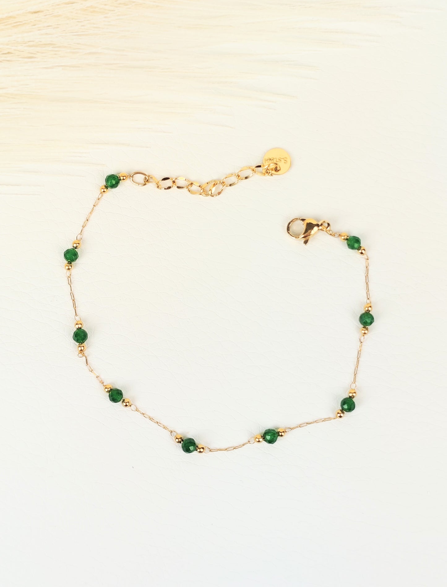 Bracciale acciaio cristalli verdi 2 mm