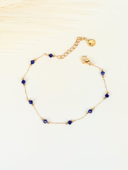 Bracciale acciaio cristalli blu 2 mm