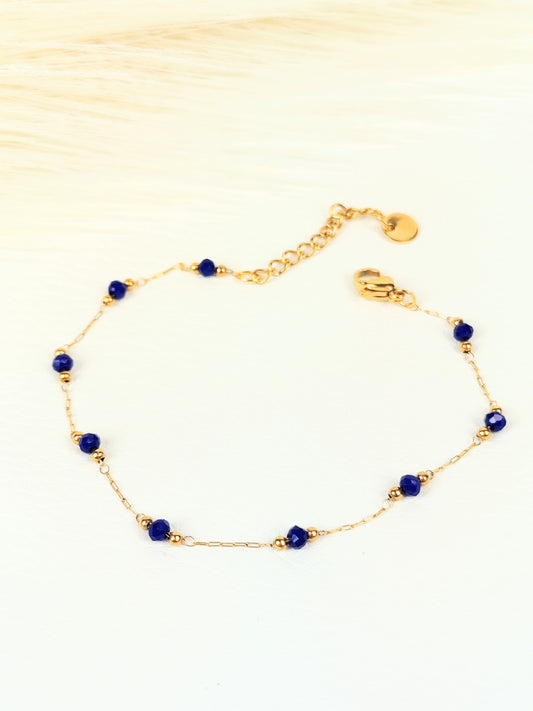 Bracciale acciaio cristalli blu 2 mm
