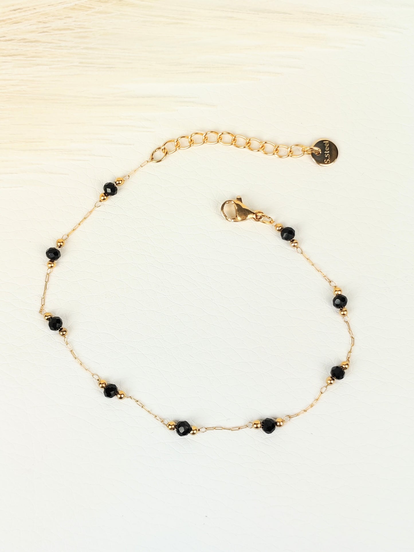 Bracciale acciaio cristalli neri 2 mm
