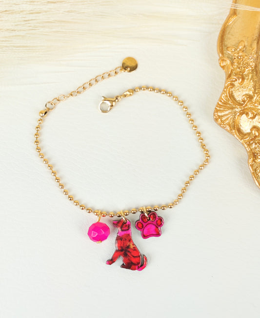 Bracciale acciaio Cane Fucsia